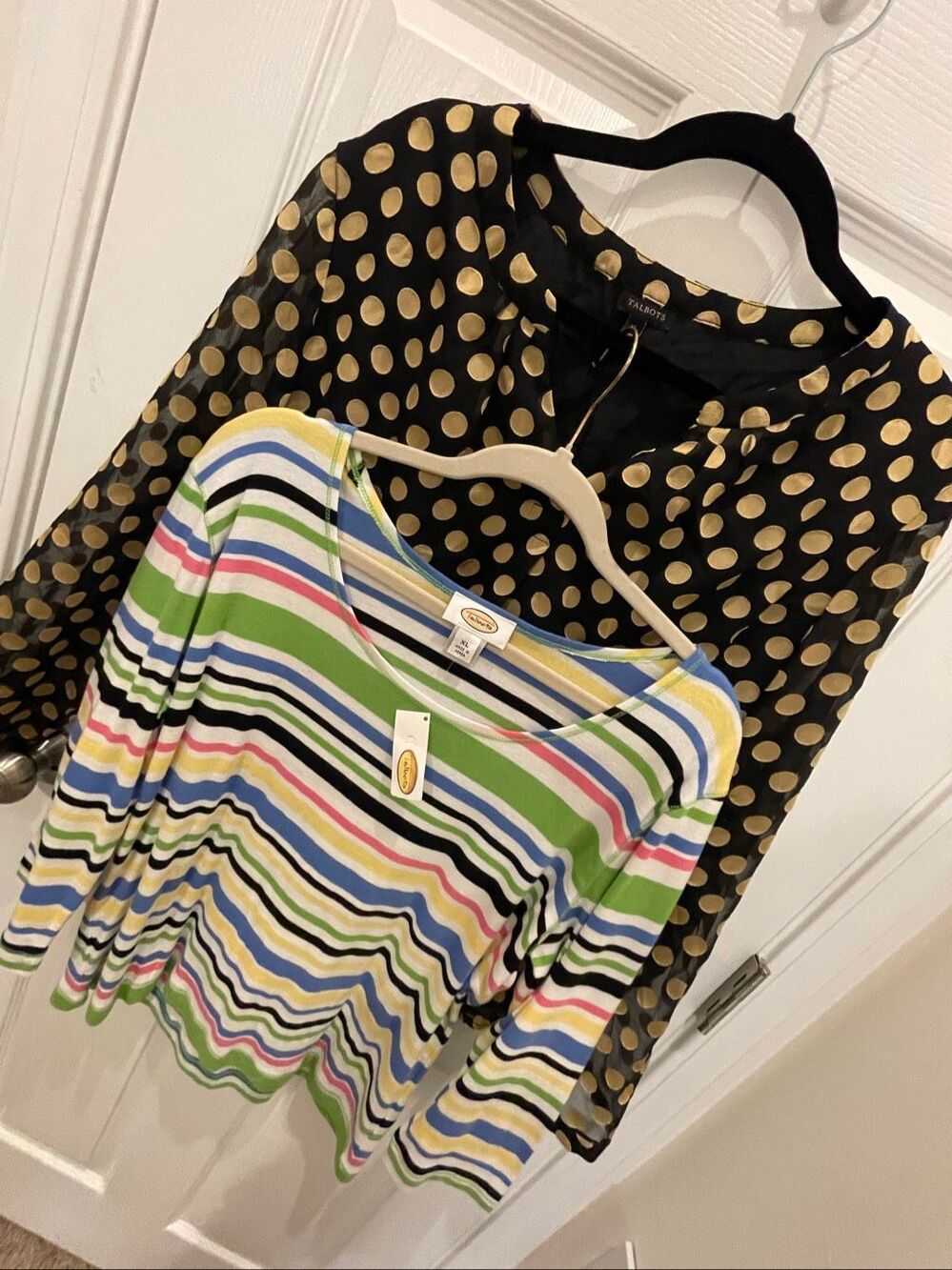 Talbots XL 2-Piece Bundle NWT Striped Cotton Top & Black Gold Polka Dot Blouse
